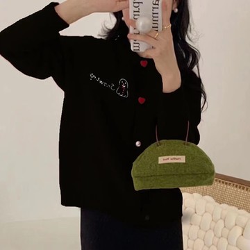 [巴黎精品] 針織外套長袖毛衣-圓領刺繡單排扣寬鬆女外套4色m1ab42