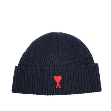AMI 經典紅色貼片愛心LOGO Ami de Coeur 羊毛帽 (深藍)