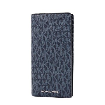 MICHAEL KORS 男款 Cooper 緹花LOGO防刮十字紋對開長夾-藍色