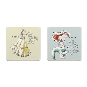 【Disney 迪士尼】珪藻土吸水杯墊-插畫公主系列 貝殼玫瑰/方 （2入/組） （10*10*0.9cm）_廠商直送
