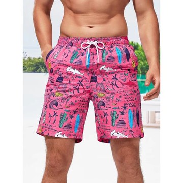 蓋浪海邊度假沙灘褲男速干可下水沙灘短褲花褲衩大碼寬松溫泉泳褲