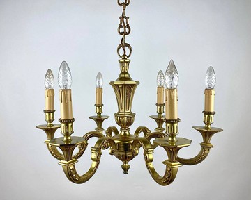 豪華鍍金青銅枝形吊燈|法國青銅輕型懸架|六角 枝形吊燈|