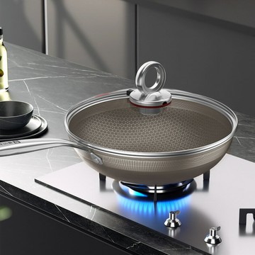 免運 開立發票 鍋具 炒鍋 煎鍋 煥新七代0氟鈦蜂窩雙面屏炒鍋32cm(帶蒸屜、鋼鏟、海綿擦*2