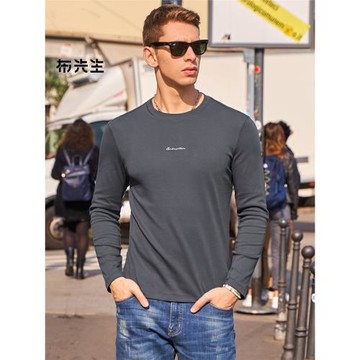 (免運)MrBu布先生新疆棉長袖T恤男字母印花上衣純棉打底衫T恤衫男裝
