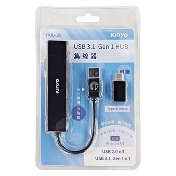 Kinyo USB3.1轉Type-C 集線器 HUB-28 線長10cm 34.5g  黑色  1個