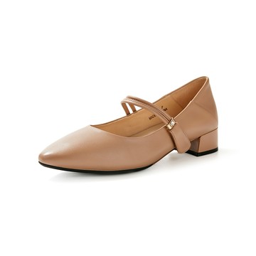 零碼出清★GREENPINE尖頭魔鬼氈瑪莉珍2WAY粗跟鞋 杏色 (00318121)