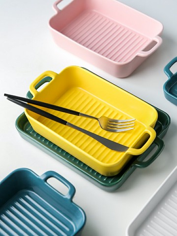 川島屋烤盤陶瓷雙耳家用長方形芝士焗飯盤烤箱微波爐專用烘焙烤碗