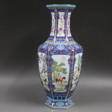 清乾隆描金琺瑯彩十二生肖六方瓶仿古工藝鑲器瓷器家居古玩擺件1入