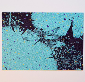 蜻蜓 昆蟲 荷葉 日式風格 手繪插畫