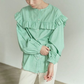 🎉限時出清６折🎉中大尺碼 襯衫 甜美褶邊圓領排釦長袖襯衫【073967】NOV09｜4色  19LADY〔現貨〕《不適用折價券與會員折扣》《售出不退換》