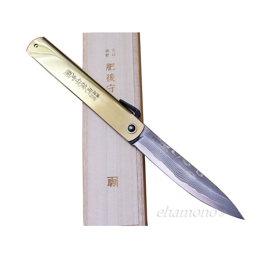 かね駒　肥後守　特選青紙割込５寸　ジャンボ　多層鋼　笹刃型〜Higonokami Knife Aogami Jumbo Damascus