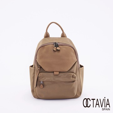 OCTAVIA8 真皮-  ALSA 防水牛津布配皮多口袋後背包 - 雪岩黑