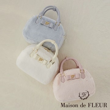 Maison de FLEUR 暖毛絨皮質圓形手提/側背包(08001036300)