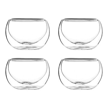 Mrs. Home 廚房精選 耐熱玻璃 雙層 茶道茶杯 80毫升  4個  透明