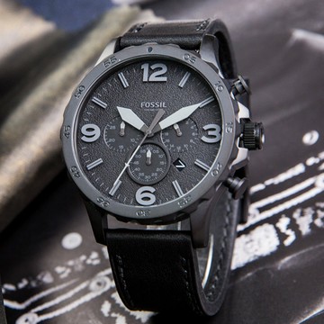 【活動價! 限時78折!】FOSSIL 沉穩黑質感時尚大三眼皮革腕錶/黑 男錶 JR1354 公司貨保固 熱賣中!