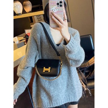 法國輕奢品牌包包2025新款時尚洋氣小方包H扣單肩包韓版ins斜挎包