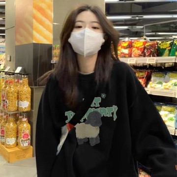 oversize落肩圓領白色衛衣女秋季2022新款寬松無帽藝術生奶甜上衣