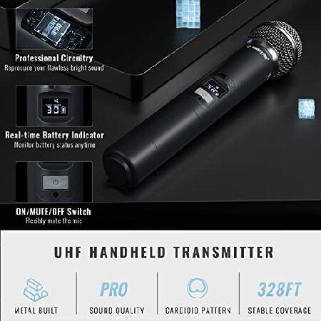 Wireless Microphone System, Phenyx Pro Dual Wireless Mics, w  Handheld Dynamic Microphones, 2x100 Adjustable UHF Channels, Auto Scan, 328ft Range, M