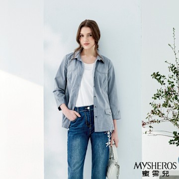 【MYSHEROS 蜜雪兒】翻領雙口袋鈕扣飾純棉外套-藍