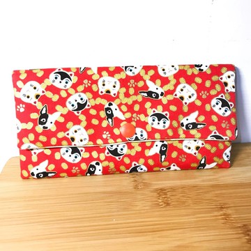 家有閒狗紅包袋 - 紅底  布紅包袋 婚禮 布紅包袋 橫式紅包袋 收納袋 衛生棉收納袋 存摺袋