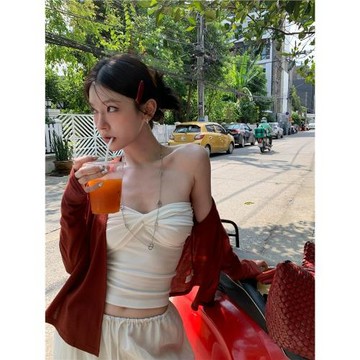 HAMYIHO 白色抹胸辣妹外穿上衣吊帶背心女夏季性感純欲裹胸穿搭黑