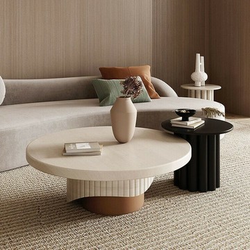 家具 免運可開票 工廠直銷 北歐侘寂風網紅設計師創意個性實木圓形茶幾輕奢現代簡約客廳茶桌 售後保障 出貨快CHAL1008