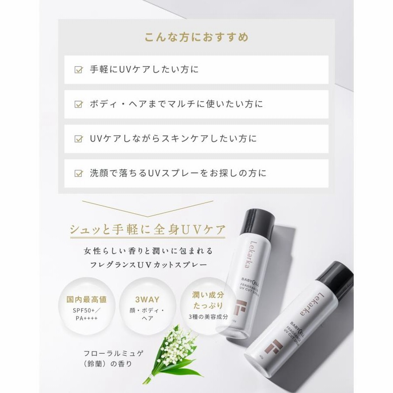 日焼け止め スプレー FRAGRANCE UV CUT SPRAY フレグランスUVカットスプレー レカルカ Lekarka UVスプレー SPF50＋ PA++++ ギフト 誕生日 プレゼント