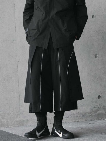 新中式禪意反光條武士裙褲寬松闊腿休閒七分褲