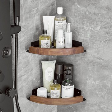 收納架 浴室毛巾架 置物架 衛生間置物架壁掛式浴室廁所洗手間收納架子免打孔三角墻角架實木