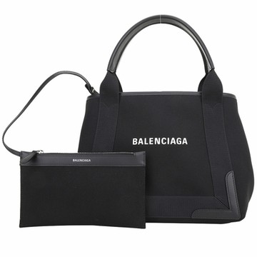 BALENCIAGA 巴黎世家  Navy Cabas S 字母帆布手提/肩背托特包(黑色/附萬用包)