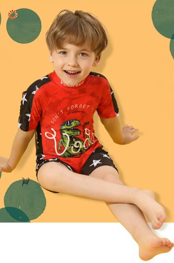 中大童泳衣兒童男童寶寶恐龍連體防曬速干泳衣泳帽套裝【聚物優品】