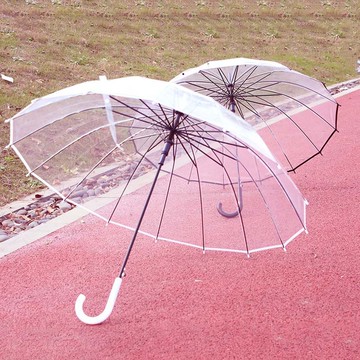 雨傘 折疊傘 防曬傘 16骨透明傘小清新大號長柄直桿傘情侶傘拍照女印制LOGO廣告傘批發