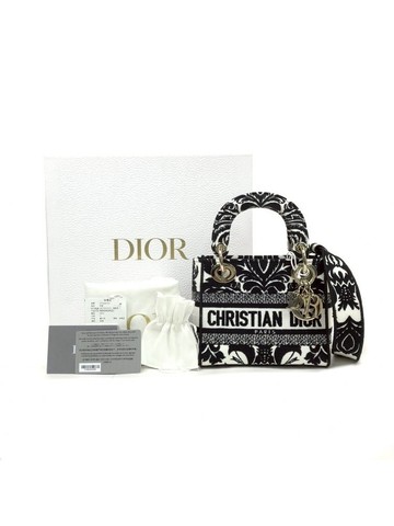 dior 黑色 Lady Dior 拼色帆布手提包 肩背包
