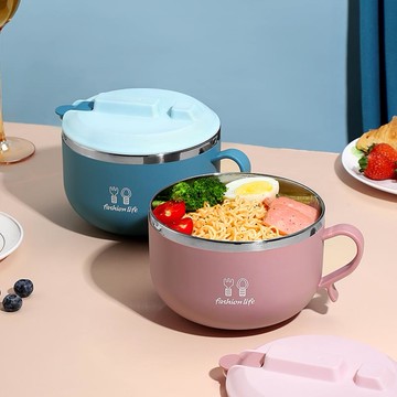 304不銹鋼泡面碗可愛大容量帶蓋帶手柄家用學生宿舍神器飯碗飯盒