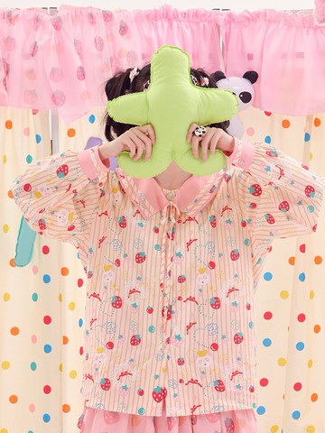 可愛粉色系海軍領長袖襯衫寬松