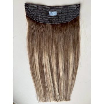 台灣現貨 魔髮樂 歐美隱形真髮髮片 刷染漸層 棕色 金色︱22寸 100g一片式加厚髮量 魚線夾式接髮 自然無痕增量