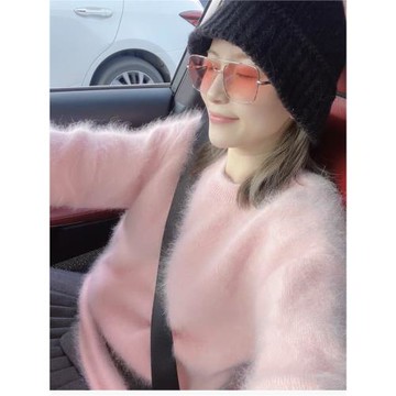粉色25秋冬季新品水貂絨毛衣女加厚貂毛針織套頭毛毛上衣打底衛衣