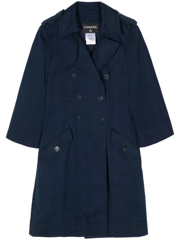 CHANEL Pre-Owned - 2000 double-breasted trench coat - women - Cotton/Silk - One Size - Blue