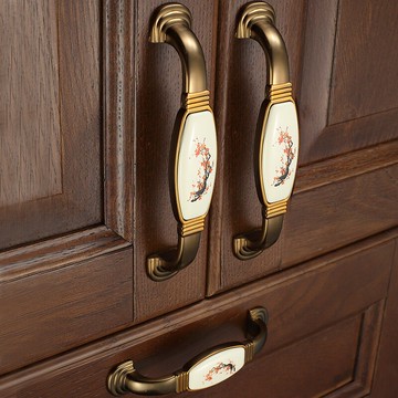 凡帝羅新中式櫥柜拉手陶瓷古銅歐式衣柜門把手抽屜小拉手單孔五金