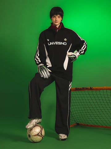 Unvesno (UN) 限定款-珠珠網格拼接撞色加絨POLO衛衣 SWS-1625