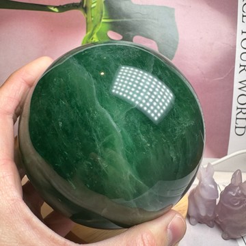 天然水晶 頂級綠螢石球 清透綠質 54號1578公克 直徑9.6公分❤️贈球座✅螢石 綠螢石球 瑩石球 綠 A3347