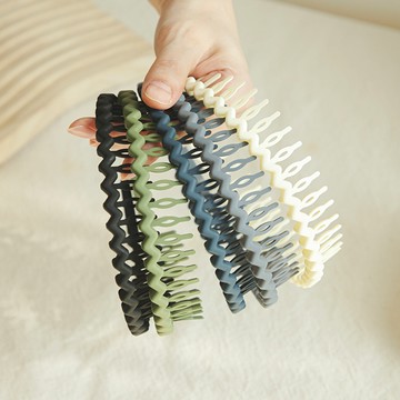 Tamsaa 梳齒固定日常髮箍 5件組  黑色 + 橄欖綠 + 深藍灰 + 淺灰色 + 米白色