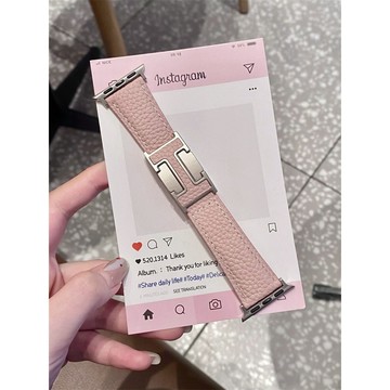 ins適用 Apple watch S11/10/9 摺疊磁吸扣 荔枝紋皮質錶帶 iWatch8蘋果765