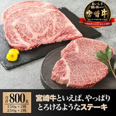 ふるさと納税 宮崎市 宮崎牛ヒレステーキ150g×2、ロースステーキ250g×2(宮崎市)