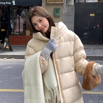 [米蘭精品] 真羽絨90%鵝絨羽絨外套羽絨衣夾克-保暖中長款超好看麵包服女外套4色74iq41