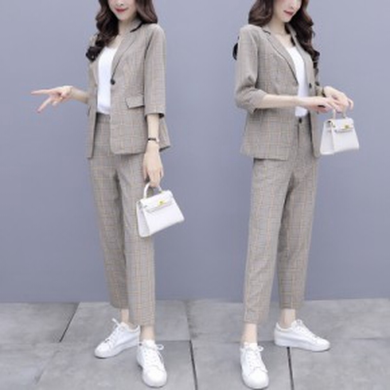 チェック柄 パンツスーツ レディース おしゃれ セットアップ スーツ カジュアル スーツ セット 通勤服 オフィス 大きいサイズ きれいめ 通販 Lineポイント最大1 0 Get Lineショッピング