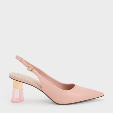 透明粗跟裸跟鞋