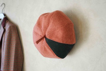 設計手作-斜紋毛呢燈芯絨拼接草莓蛋糕貝蕾南瓜帽-灰粉紅