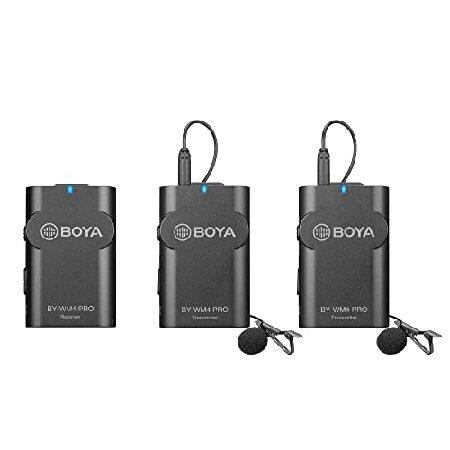 BOYA Microphones by-WM4 PRO-K2 (TX TX RX), 2.4GHz Wireless Lavalier Microphone System Compatible with DSLR Cameras, Camcorders, iPhone, Android Smartp