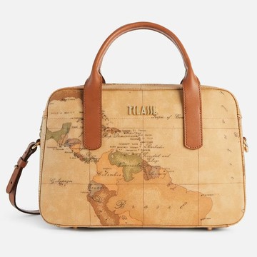 【Alviero Martini 義大利地圖包】手提側背保齡球包29cm-地圖黃